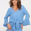 Vacation Veronica M | Cornflower Bell Sleeve Top With Front Tie