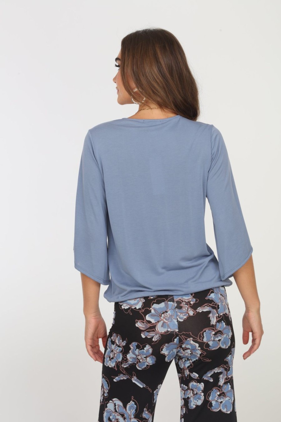 Clothing Veronica M Cupro Tops | Dusty Blue Cupro Surplice Top-Best Seller