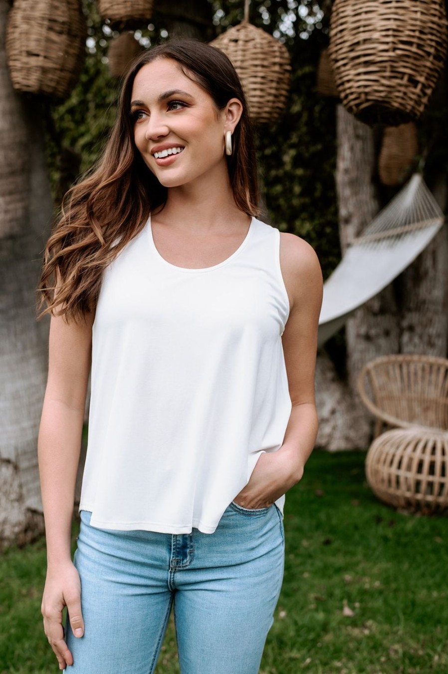 Clothing Veronica M Cupro Tops | Ivory Cupro Swing Tank -