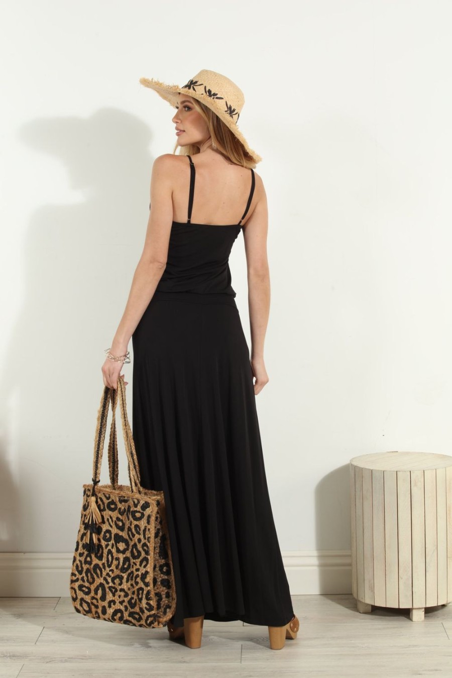 Clothing Veronica M Maxi Dresses | Black Stretch Drop Waist Maxi Dress-Best Seller