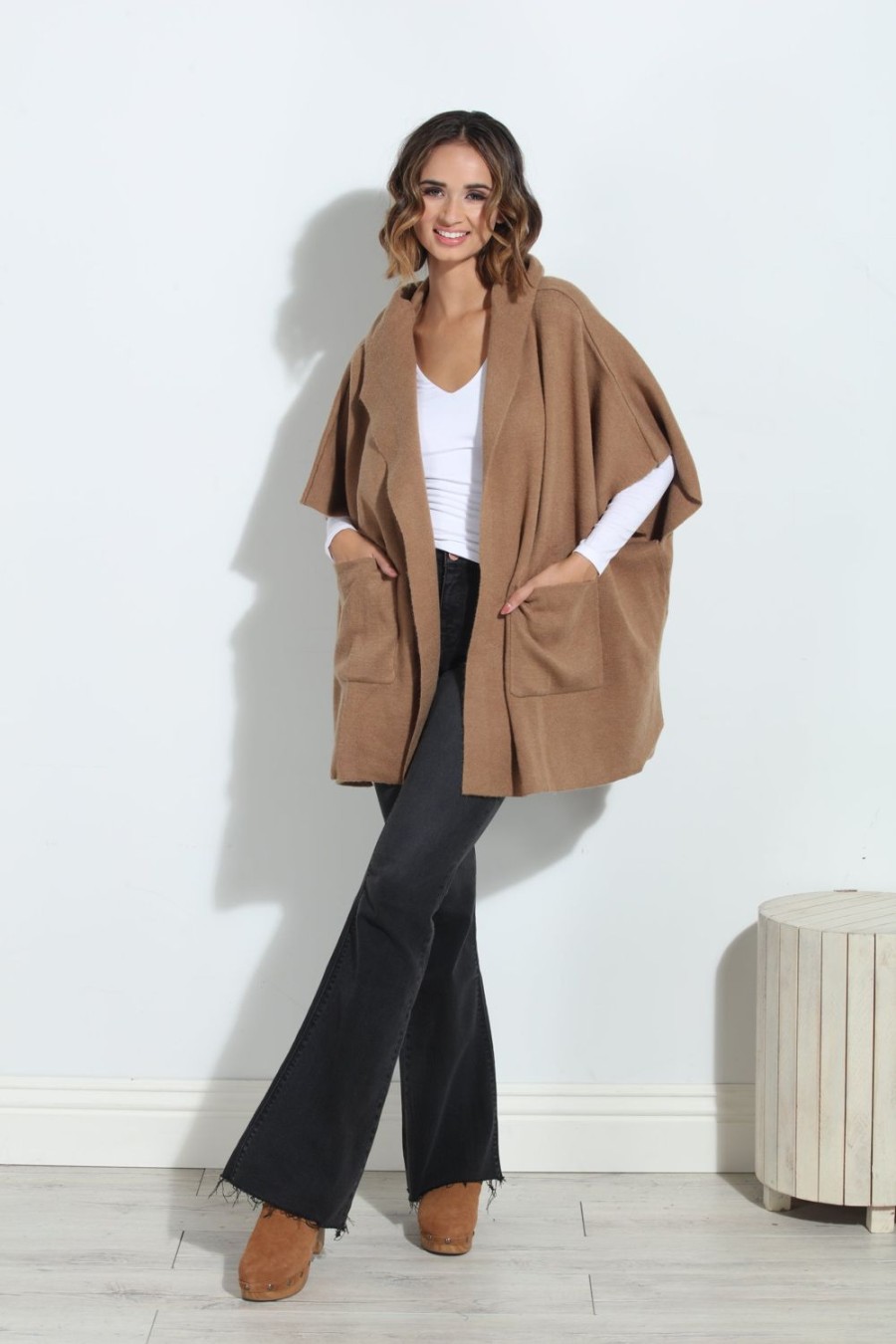 Clothing Veronica M Ponchos | Camel Cozy Hooded Poncho-Best Seller