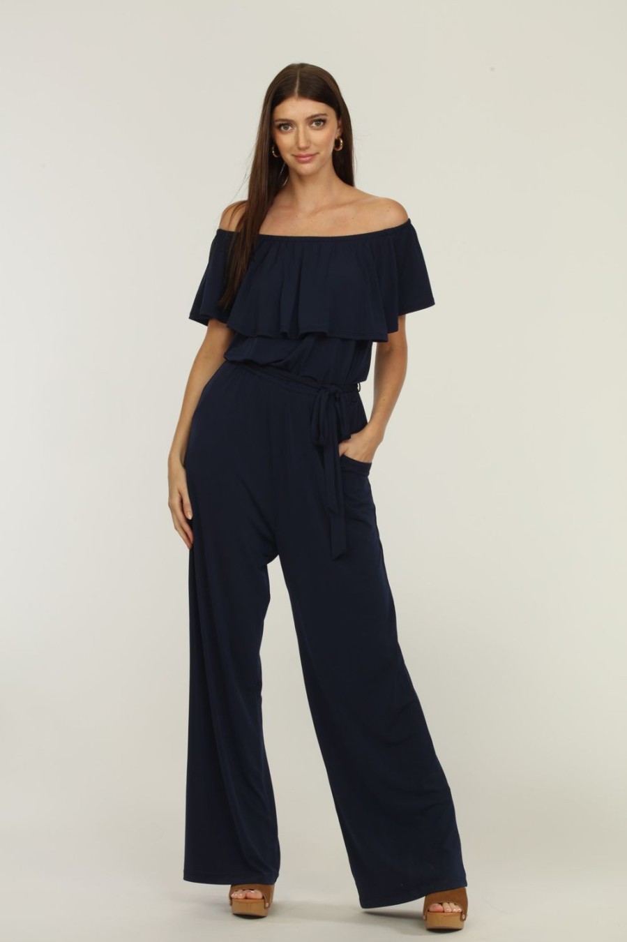 Vacation Veronica M | Navy Ruffle Tube Jumpsuit