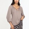 Clothing Veronica M Cupro Tops | Chai Cupro Stretch Split Neck Top