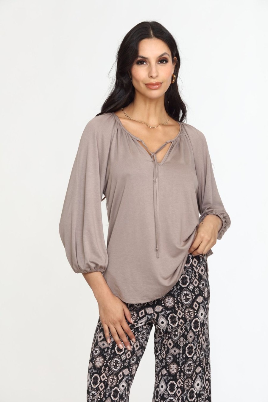 Clothing Veronica M Cupro Tops | Chai Cupro Stretch Split Neck Top