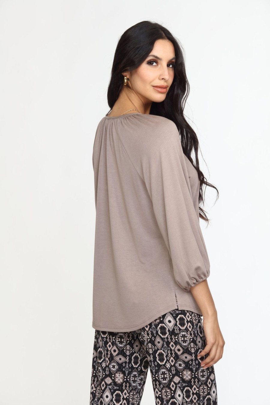 Clothing Veronica M Cupro Tops | Chai Cupro Stretch Split Neck Top