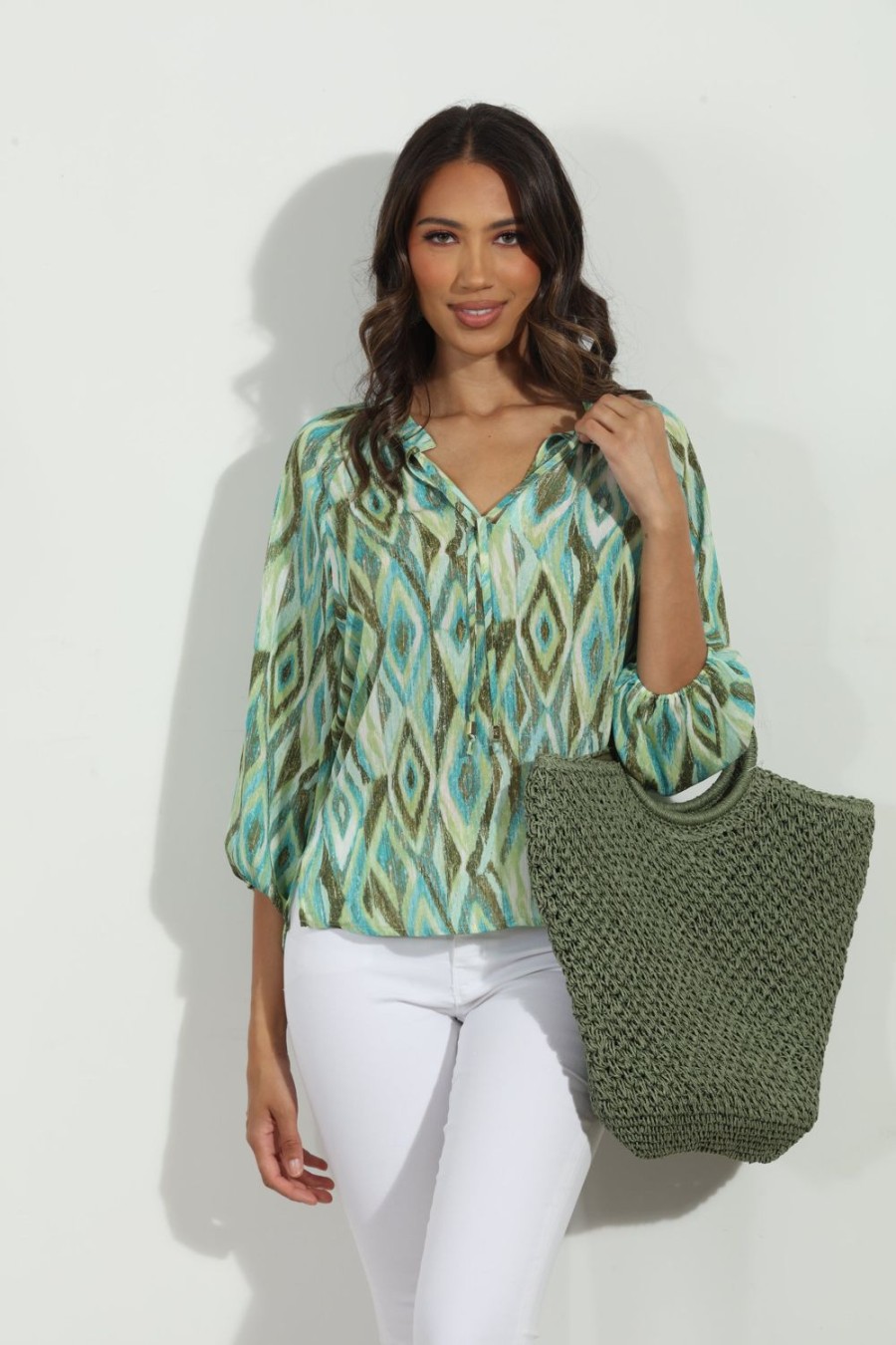 Vacation Veronica M | Tiki Split-Neck Blouse