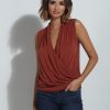 Clothing Veronica M Cupro Tops | Spice Cupro Banded Surplice Tank-Best Seller