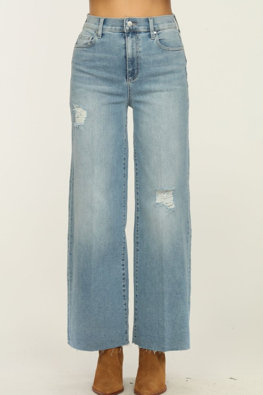 Clothing Veronica M Denim Shop | Level 99 Hudson Wide Leg Cropped Pant- Medium Wash