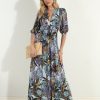 Clothing Veronica M Maxi Dresses | Stefano Stretch Puff Sleeve Maxi Dress