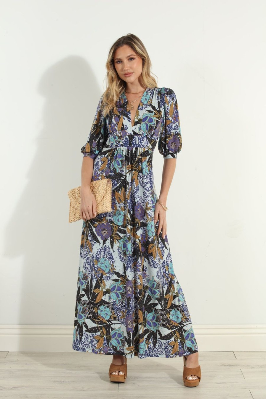 Clothing Veronica M Maxi Dresses | Stefano Stretch Puff Sleeve Maxi Dress