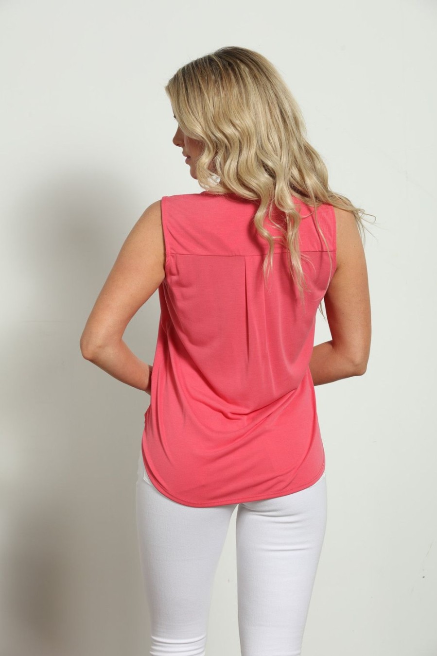 Clothing Veronica M Cupro Tops | The Everyday Cupro Surplice Tank-Coral-Best Seller