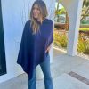 Clothing Veronica M Ponchos | Navy Throw-On Poncho-Best Seller