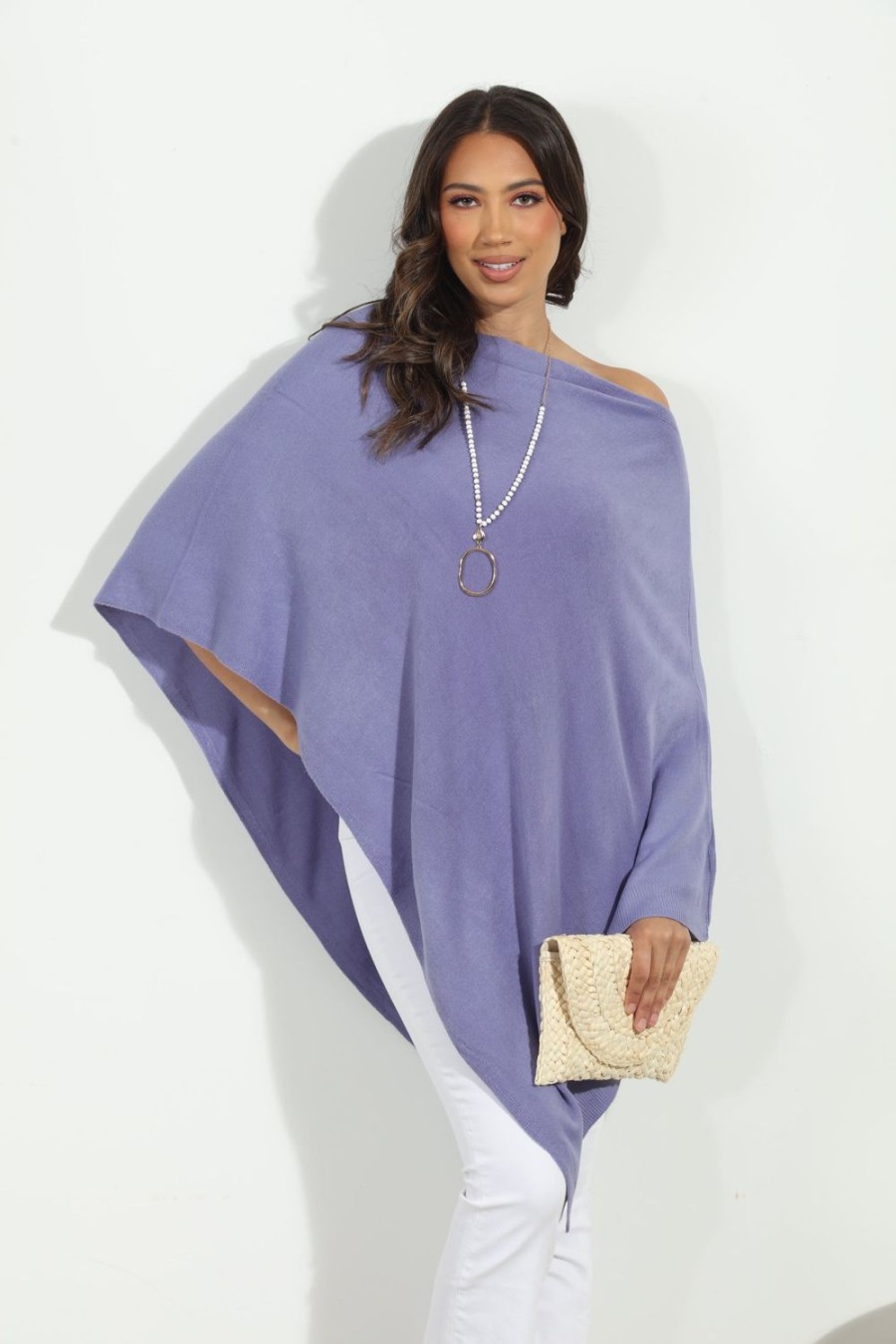 Clothing Veronica M Ponchos | Periwinkle Throw-On Poncho-Best Seller