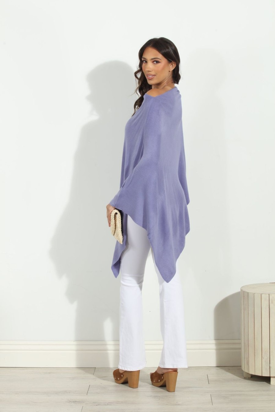 Clothing Veronica M Ponchos | Periwinkle Throw-On Poncho-Best Seller