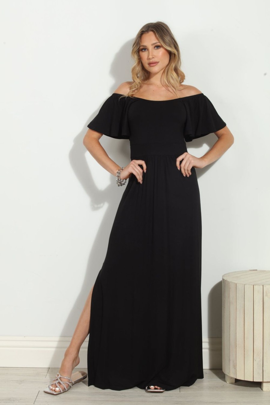 Clothing Veronica M Maxi Dresses | Classic Black Off The Shoulder Maxi Dress