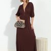 Clothing Veronica M Maxi Dresses | Dark Chocolate Puff Sleeve Maxi Dress