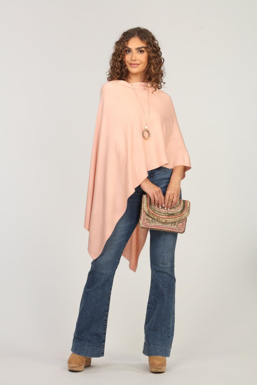 Clothing Veronica M Ponchos | Light Pink Throw-On Poncho-Best Seller