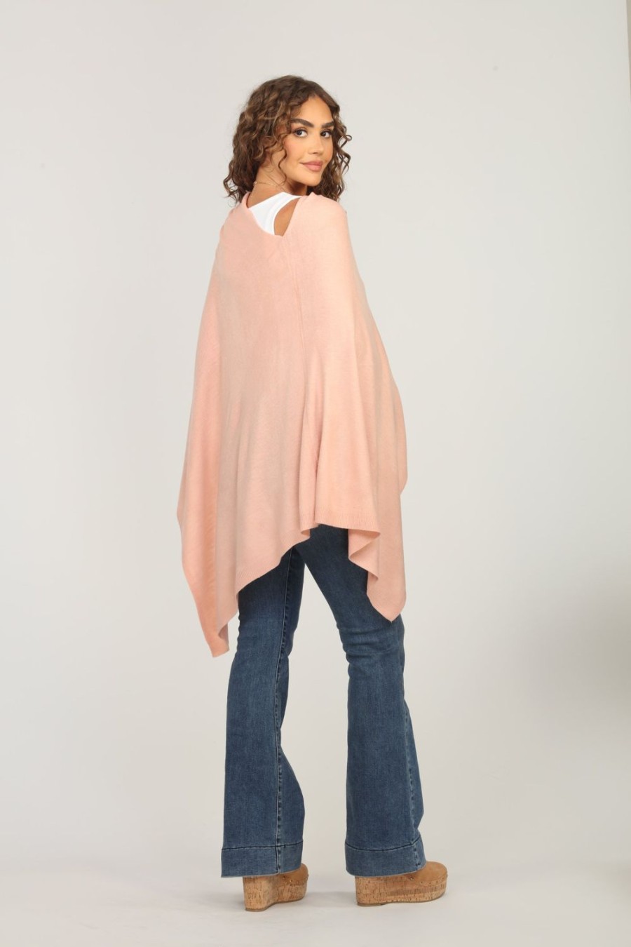 Clothing Veronica M Ponchos | Light Pink Throw-On Poncho-Best Seller