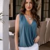 Clothing Veronica M Cupro Tops | The Everyday Cupro Surplice Tank-Antique Blue- Best Seller