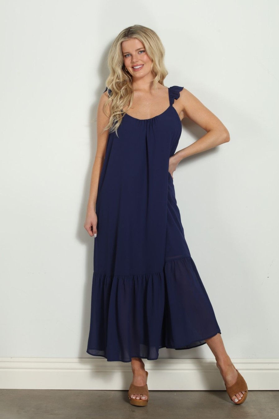 Vacation Veronica M | Navy Chiffon Midi Tank Dress Is