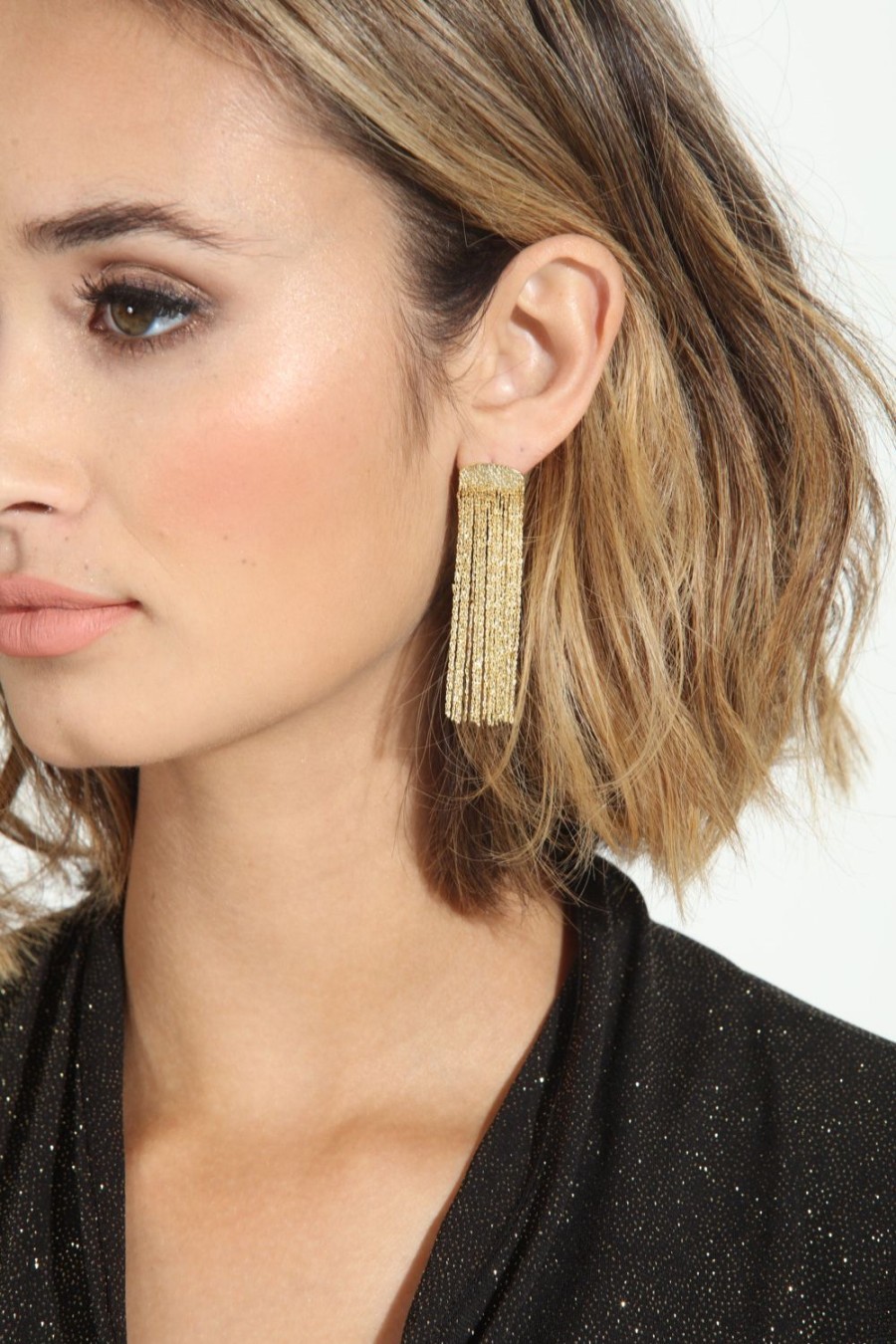 Accessories Veronica M | Gold Sparkle Waterfall Earrings-Best Seller