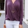 Clothing Veronica M Cupro Tops | New Eggplant Cupro Draped Surplice Top - Best Seller