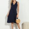 Clothing Veronica M Wrap Dress | Navy Stretch Ruffle Wrap Dress