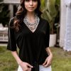 Vacation Veronica M | Black Stretch V-Neck Tie Top-Best Seller