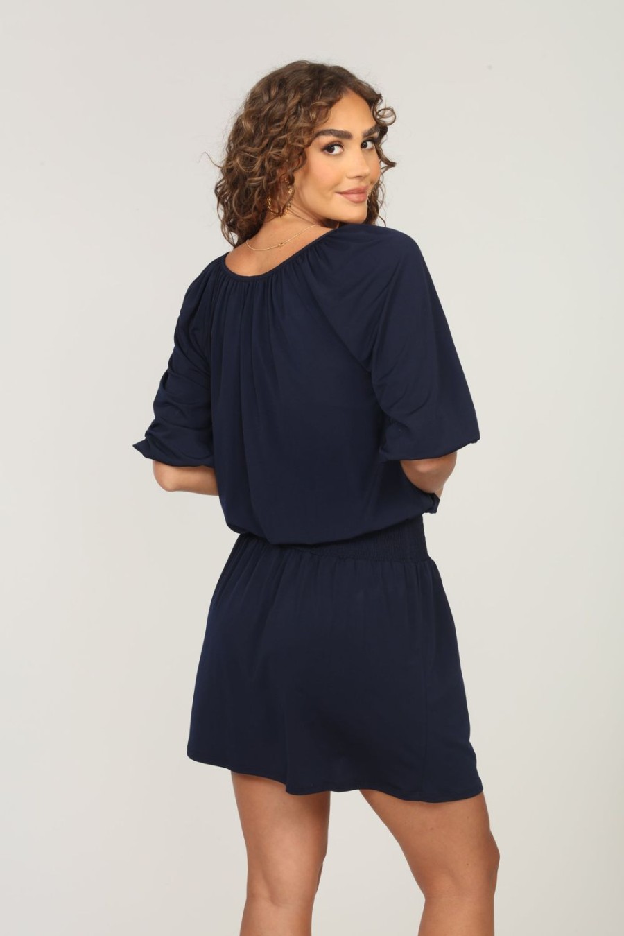 Clothing Veronica M Dropwaist Dresses | Navy Stretch Raglan Dropwaist Stretch Dress