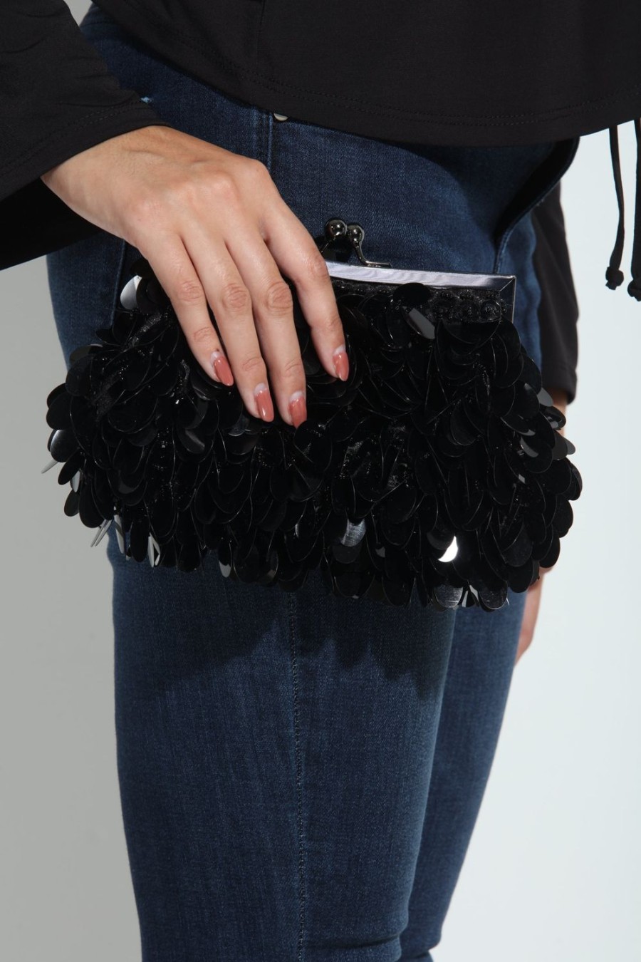 Accessories Veronica M | Black Sequin Party Clutch