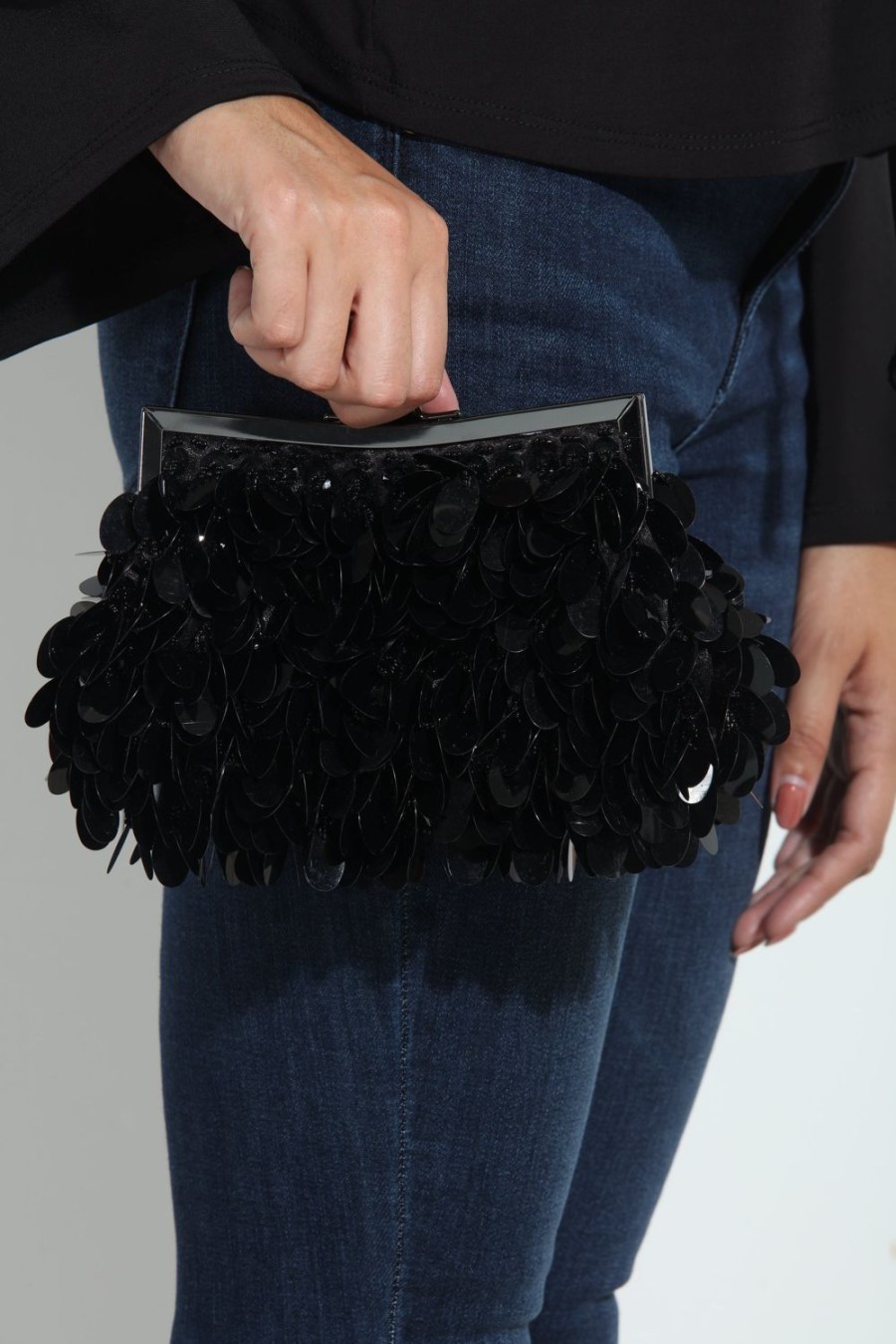 Accessories Veronica M | Black Sequin Party Clutch