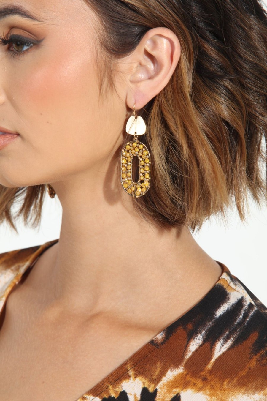 Accessories Veronica M | Yellow And Gold Beaded Oval Earrings