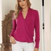 Clothing Veronica M Cupro Tops | Berry Cupro Draped Surplice Top - Best Seller