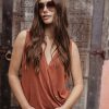 Clothing Veronica M Cupro Tops | The Everyday Cupro Surplice Tank-Rust- Best Seller