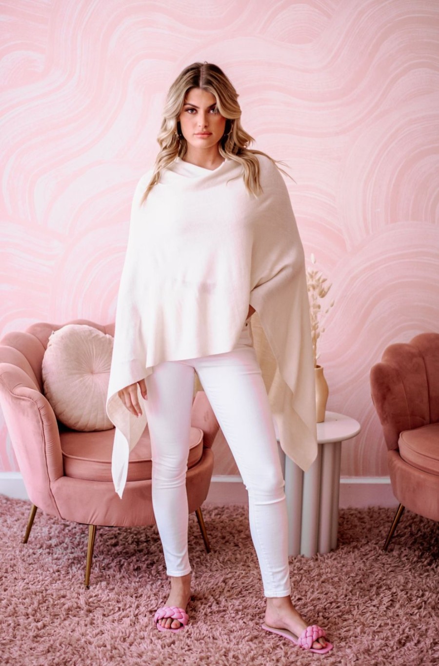 Clothing Veronica M Ponchos | Ivory Throw-On Poncho - Best Seller