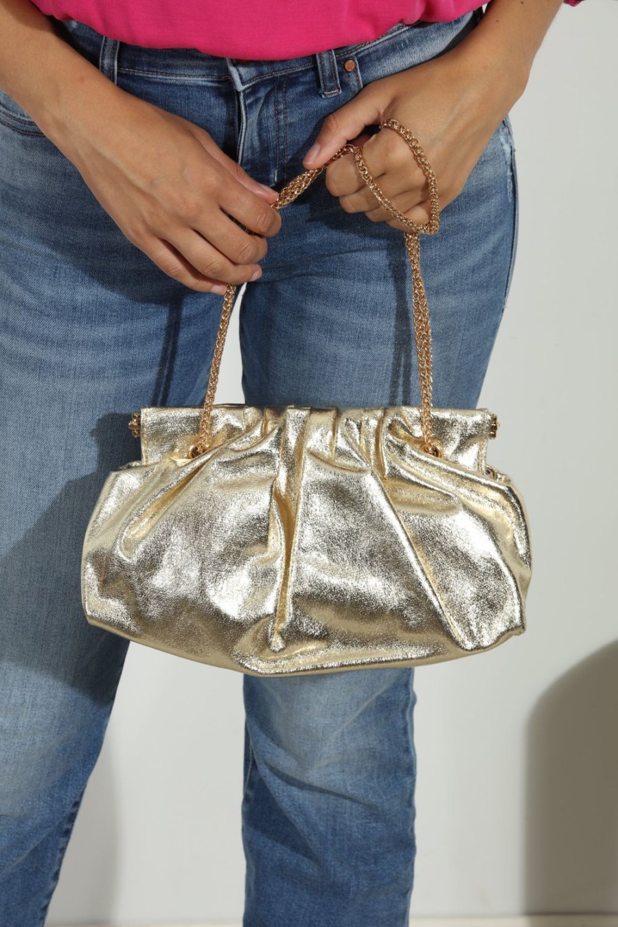 Accessories Veronica M | Metallic Gold Faux Leather Pouch Purse