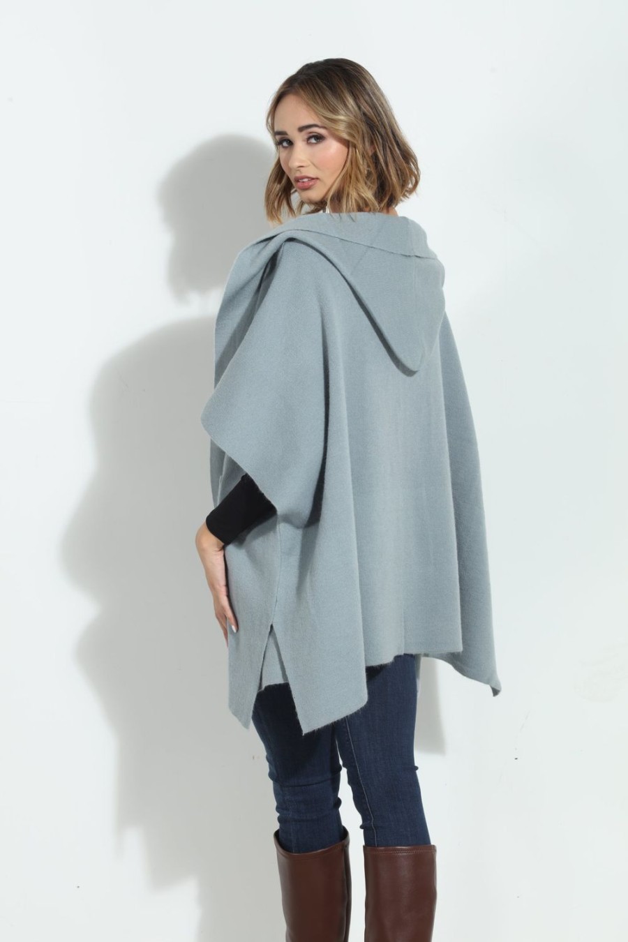 Clothing Veronica M Ponchos | Dusk Blue Cozy Hooded Poncho-Best Seller