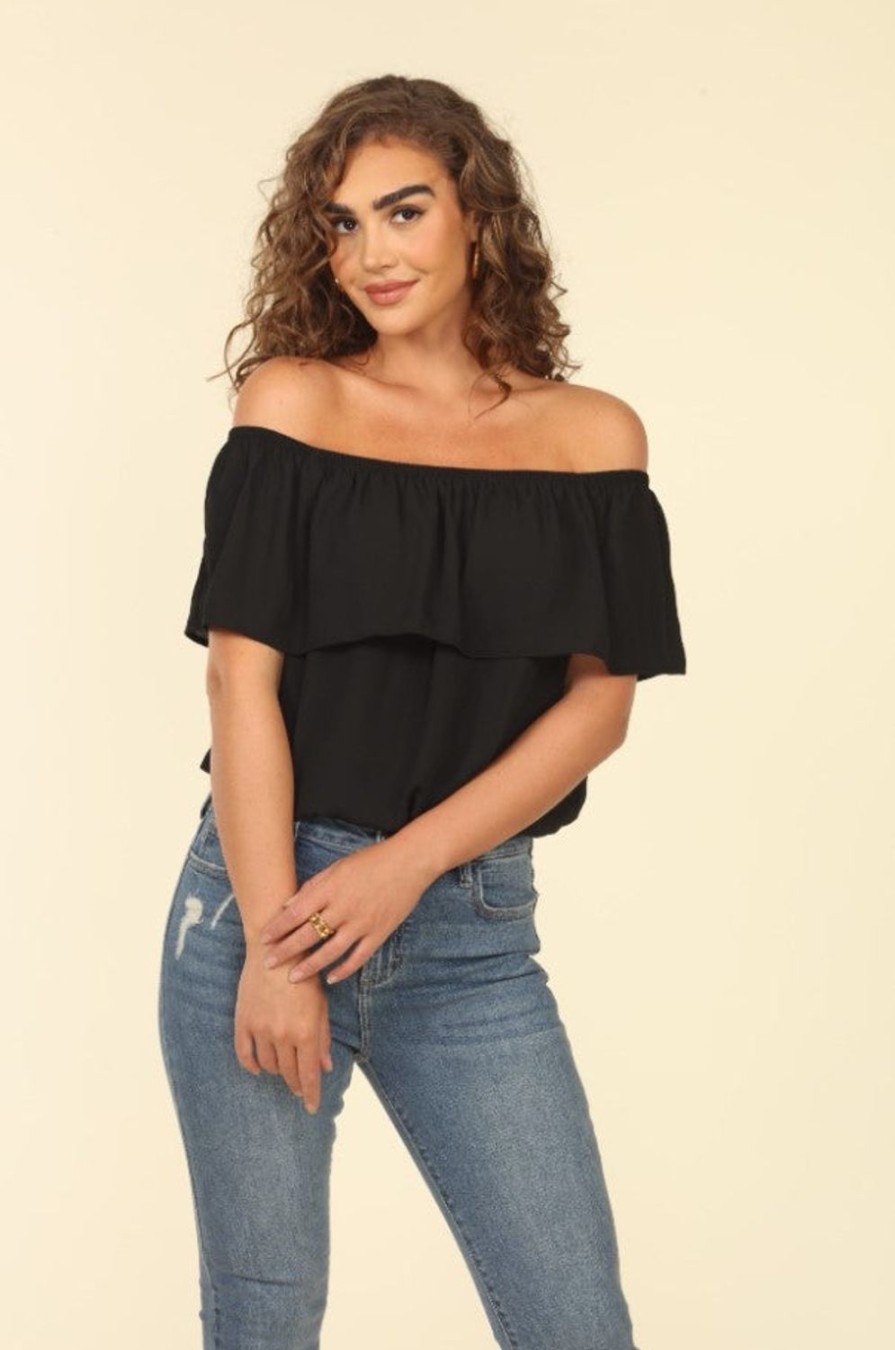 Clothing Veronica M Tanks & Strapless Tops | Onyx Ruffle Tube Top