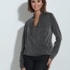 Clothing Veronica M Surplice Tops | Black & Silver Sparkle Draped Surplice Top - Best Seller