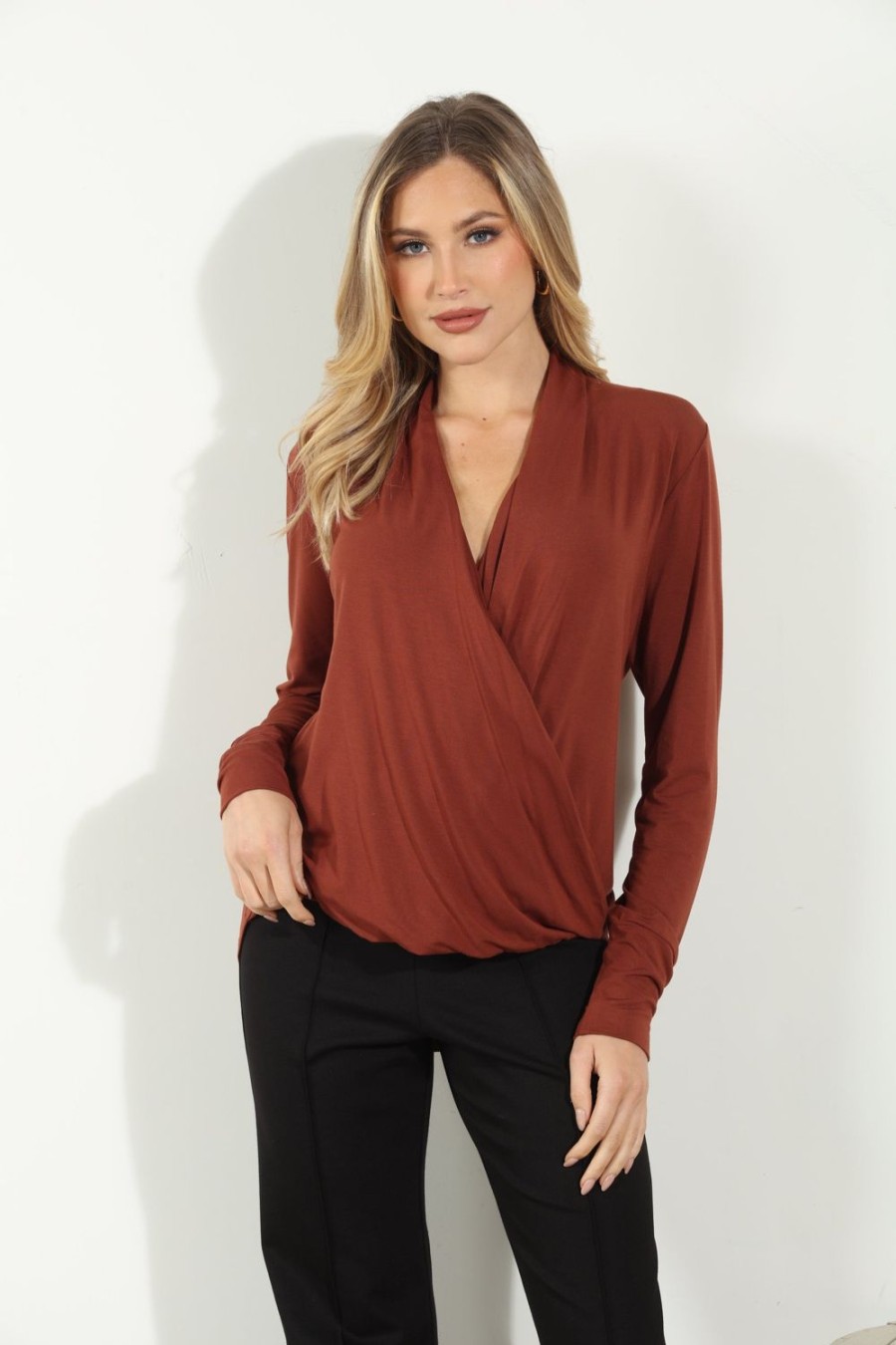 Clothing Veronica M Cupro Tops | Copper Cupro Draped Surplice Top - Best Seller