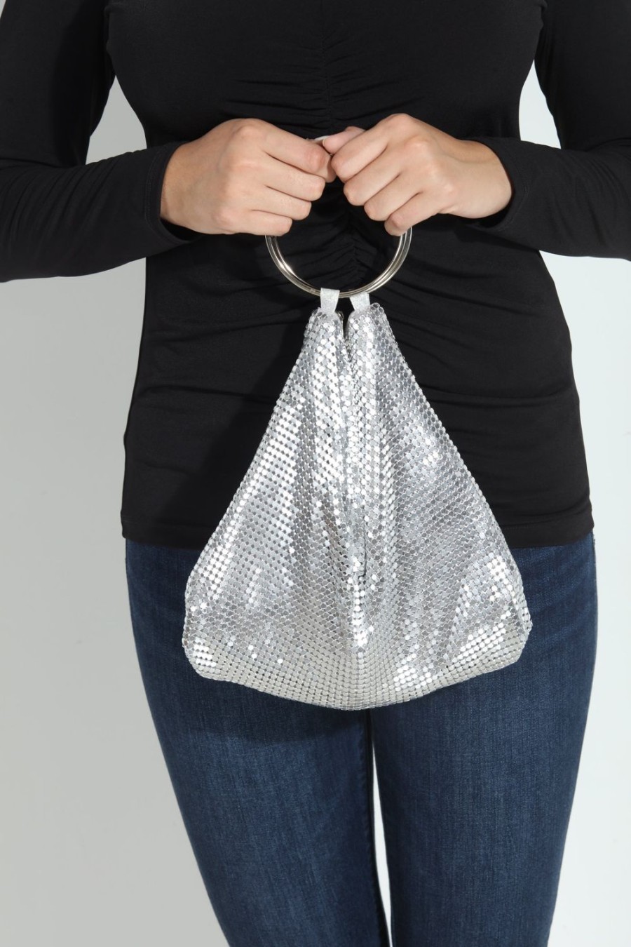 Accessories Veronica M | Silver Shimmer Mesh Purse-Best Seller