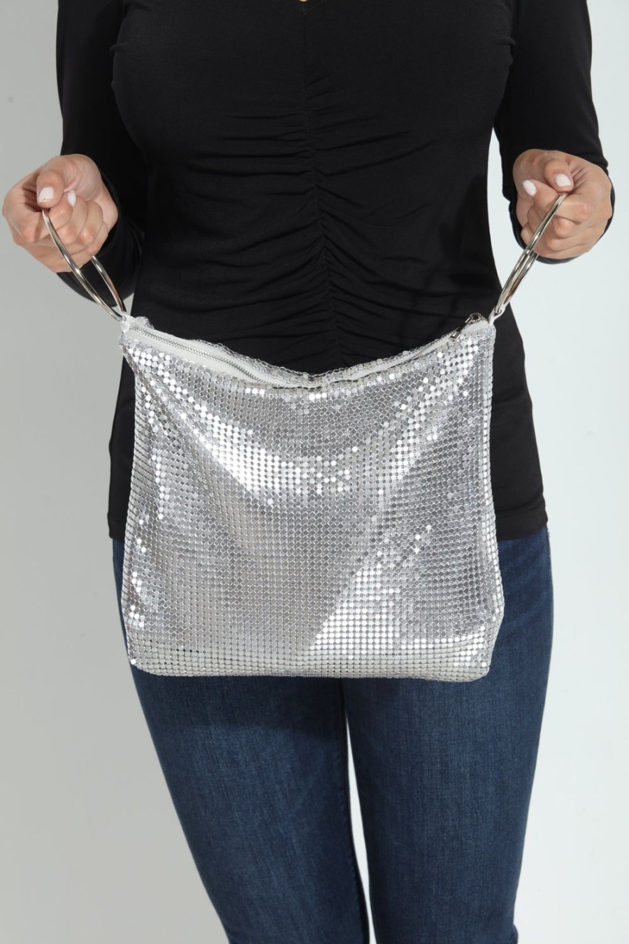 Accessories Veronica M | Silver Shimmer Mesh Purse-Best Seller