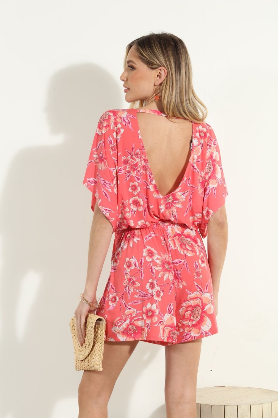 Vacation Veronica M | Shereen Short Sleeve Open-Back Romper