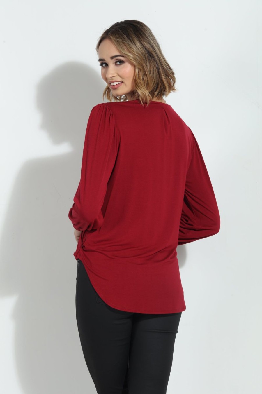 Clothing Veronica M Cupro Tops | Cabernet Smocked Cupro Top