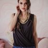 Clothing Veronica M Surplice Tops | Black Sleeveless Stretch Surplice Top - Best Seller