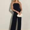 Clothing Veronica M | Navy Strapless Drop Waist Jumpsuit-Best Seller