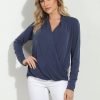 Clothing Veronica M Cupro Tops | Navy Cupro Draped Surplice Top - Best Seller