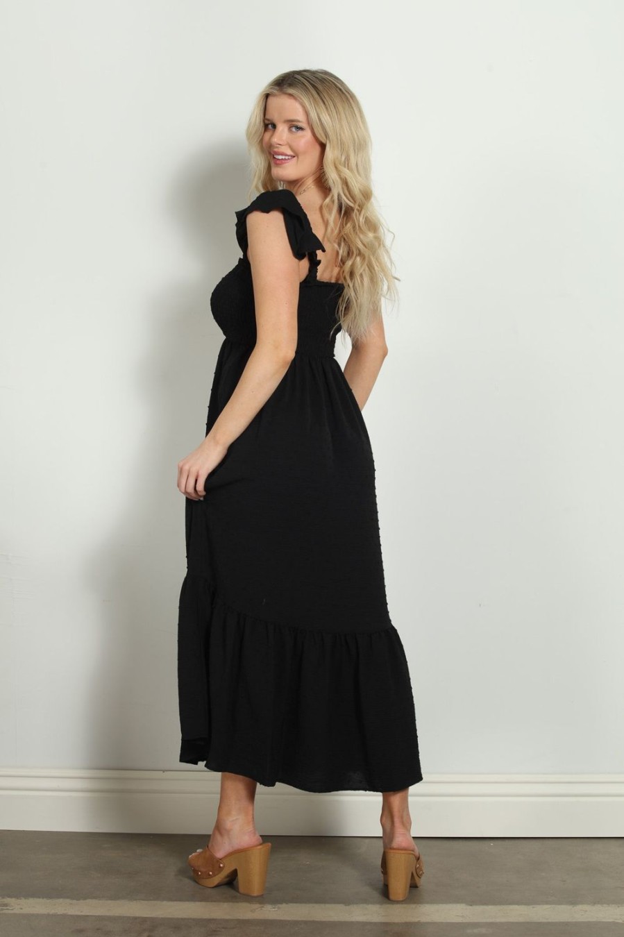 Clothing Veronica M Maxi Dresses | Black Airflow Smocked Tank Maxi Dress