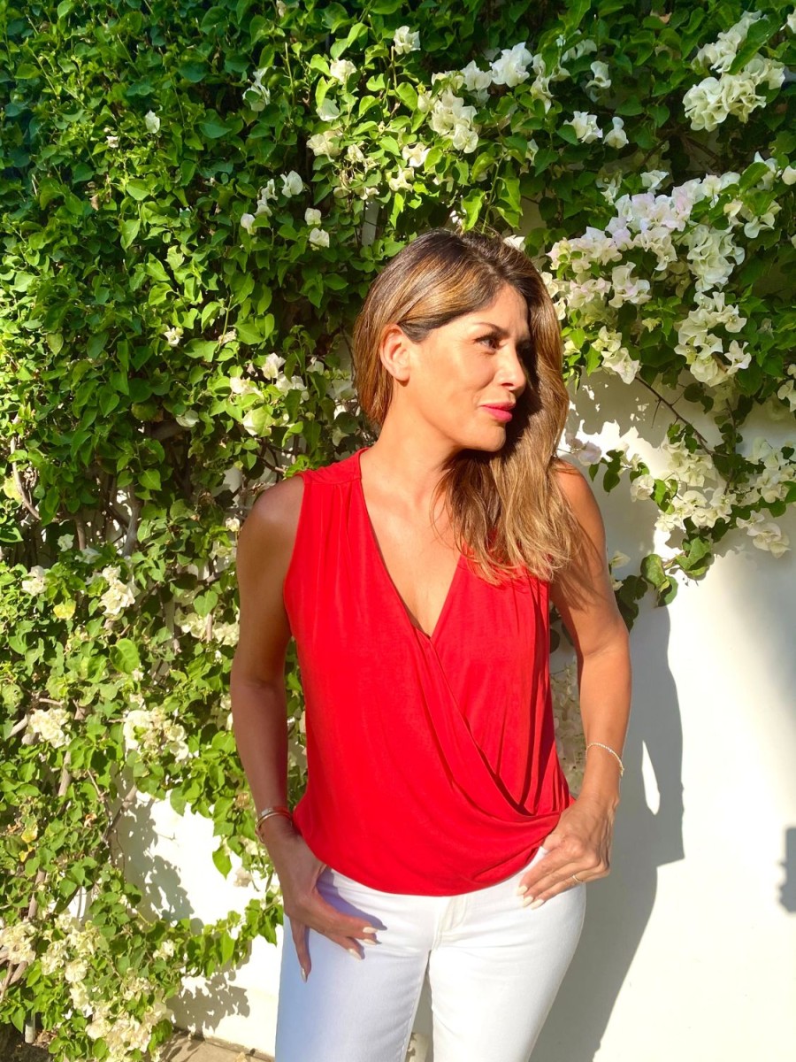 Clothing Veronica M Cupro Tops | The Everyday Cupro Surplice Tank-Cherry-Best Seller