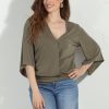 Clothing Veronica M Cupro Tops | Olive Cupro Kimono Banded Top